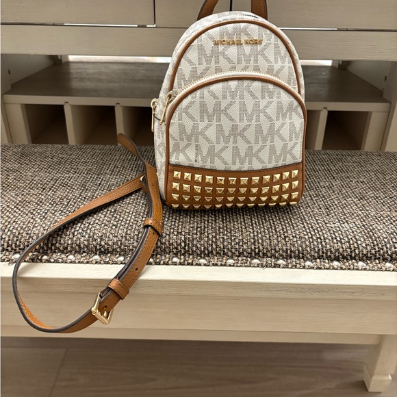 Michael Kors Beige and Brown Studded Backpack - Picture 1 of 12